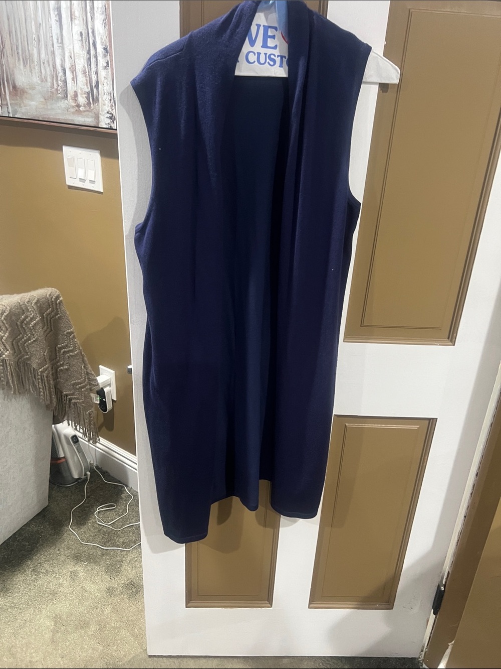 Sleeveless Open Front Long Vest - Navy